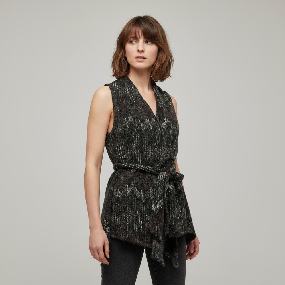 MIKO Purple Gray Tweed Tie Front Asymmetrical Hem Vest Size M